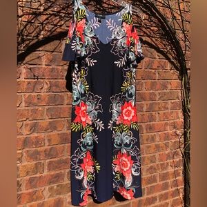 “MSR”Navy dress with floral details. Size small. Never worn.